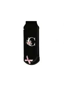 Premium Black Foldable Multi-Functional Mini Makeup Brush Set, With Air Cushion, A-Z Floral Letter Print, Massage Comb With Mirror, Detachable - Multicolor - View 15