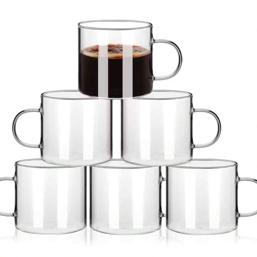 Minimalist High Borosilicate Glass Cups With Handles, 2/4/6PCS Heat-Resistant Transparent Practical Tea Cups, Suitable For Home Daily Drinking, Flower Tea, Fruit Tea, Office Coffee, Living Room Guest Reception, Friends Gathering, Home Afternoon Tea - Clear - View 1