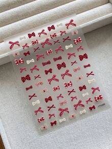 1 Sheet Plaid Bow Nail Stickers, Retro Red‑Blue Gingham Ribbon Bow Nail Decals, Classic Checkered Bow Nail Art Decor Accessories For DIY Manicure - Multicolor - View 14