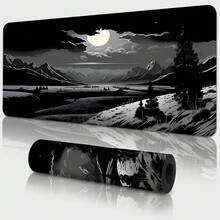 Moonlight Mountain Landscape Cloud-Covered Moon Pattern Extra Long Gaming Mouse Pad And Desk Mat Set, Non-Slip Durable Rubber Base, Smooth Surface Suitable For Computer Laptop Office Home, Abstract Art Decor, Back To School Supplies - A - View 12