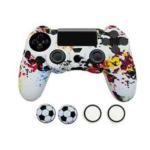 Compatible With PlayStation 4, 1pc Water Transfer Printing Pattern Game Protective Case + 4pcs Football Joystick Caps Set, Anti-Scratch Anti-Slip Anti-Sweat Anti-Drop, Enhanced Gaming Operation Feel And Experience - View 1