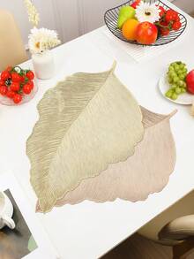 1-12pcs Gold Leaf Vein Heat-Insulated Placemats, Vintage Luxury PVC Asymmetrical Leaf Shape Waterproof Table Mats For Wedding, New Year, Family Gathering Table Decor - Multicolor - View 2