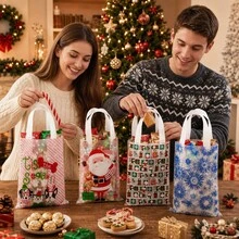 50pcs Christmas Candy Gift Bags, Cartoon Plastic Handheld Gift Bags, Christmas Holiday Party Gift Packaging, Tabletop Decoration - Multicolor - View 5