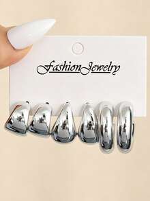 NAIZHU 9 Pairs Kids Fashion Metallic Bow Geometric Faux Pearl Earrings Set, Suitable For Daily Wear, Party Accessories, Gift - Silver - View 6