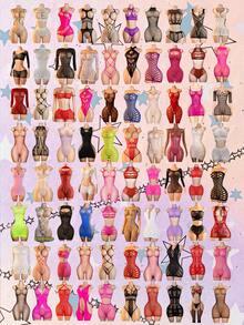 10pcs Random, Random Colors - Women'S Sexy, Multi-Style Mesh, Openwork, Mesh, Figure-Hugging Bodysuits, Fishnet Bodysuits, Stockings, Bodysuits, Adult New Arrivals, Shiny, Bodycon Dresses - Multicolor - View 3