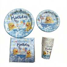 Summer Duck Pattern Disposable Plates, Napkins And Cups - 10 Person Party Supplies Set, Suitable For Birthday, Wedding, Theme Party, Family Picnic And Other Occasions - Multicolor - View 10