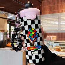 1PC 600ML Creative Checkered, Simple Checkered, English Check Pattern Stainless Steel Insulated Cup, Dual-Drink Coffee Cup, Portable Straw Cup, Stylish Lanyard Insulated Cup, Suitable For Office, Home, Gift Recommendations, Coffee/Milk/Tea - Multicolor - View 7
