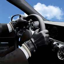 Men's Winter Thermal Touchscreen Gloves, Soft Full‑Finger Lamb Leather With Adjustable Wristband, Brown Cold Weather Gloves, Durable Stylish Leather G - Black - View 3