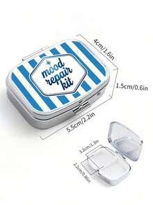 2D Flat Printing, Vintage Yellow And White Striped Creative Mood Slogan Pattern Square Small Pillbox, Two-Compartment Portable Storage Case, Pocket-Sized Container For Small Items, Accessories, Medicine, And Vitamins, Only Empty Bag - Multicolor - View 10