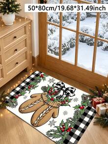 1pc Christmas Vintage Style Holly & Bow Pattern Kitchen Mat, Flannel Soft Touch Absorbent Home Entryway Rug, Easy To Clean Washable Area Runner, Kitchen Runner Rug, Suitable For Kitchen, Bathroom, Entryway, Laundry Room, Hallway, Bedroom, Living Room Decor, All Season, Gift Idea, Christmas Atmosphere Decorative Mat - View 7