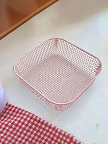 Macaron Color Metal Mesh Storage Basket Set, Square Hollow Desktop Organizer Tray, Multi-Functional Countertop Storage Rack, Suitable For Stationery, Cosmetics, Home Sundries, Home Office Use - Multicolor - View 7