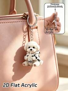 2D Acrylic Hanging Ornament With Pattern Of A Cute Puppy Drinking Milk Tea – Animal-Themed Keychain And Bag Charm. Home Decor, Pet Ornament, Handbag Pendant, Birthday Gift For Pet Lovers, Halloween And Christmas Gift - Multicolor - View 5