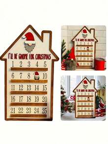 1pc Artificial Wooden Christmas Advent Calendar With Santa Hat And Gnome Design, Festive Red Winter Scene, 25 Days Christmas Countdown, Suitable For Holiday Decor, Party, Birthday And Anniversary Gift, Christmas Decoration - Christmas Countdown - View 1