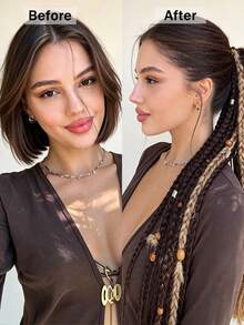 1 buah Wig Ekor Kuda Kepang Gaya Boho Hippie, Ekstensi Rambut Kepang Sintetis yang Dihiasi dengan Rumbai Benang, Manik-manik Kayu, dan Tabung Logam, Cocok untuk Festival Musik, Pesta Rave, dan Pemakaian Sehari-hari - MultiWarna - View 4
