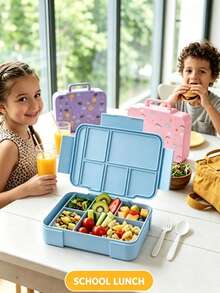 1pc Practical Portable Student Lunch Box, Multi-Compartment Large Capacity Bento Box With Utensils, Food Storage Container, Suitable For Back To School, Daily School Use, Ideal Gift For Graduation And New Year, School Essential - Multicolor - View 1