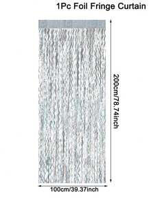 1/2/4件裝 銀色金屬感雨簾 100*200cm 塑膠雷射流蘇簾，適用於性別揭曉派對、生日派對裝飾、婚禮背景道具 - 銀色 - 查看 11