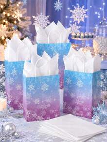 10/5/1pc Winter Snowflake Gift Paper Bag With Tissue Paper, Blue-Purple Gradient Snowflake Pattern With Handle Party Favor Bag, Reusable Holiday Gift Bag, Suitable For Christmas, Birthday, Wedding Party Supplies - Multicolor - View 2
