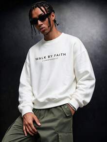 SU ER Men's Casual Crew Neck Sweatshirt, Autumn/Winter, Street Style Essential - White - View 1