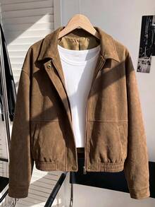Jaket Fleece Suede Cokelat Camel Musim Dingin untuk Anak Perempuan Remaja, Pakaian Luar Serbaguna untuk Sehari-hari, Gaya Kasual Jalanan yang Modis - Coklat - View 7