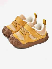 1 Pair Unisex Baby Mesh PU Hook & Loop Non-Slip Sole Flat Casual Sports Shoes, Suitable For All Seasons - Mustard Yellow - View 3