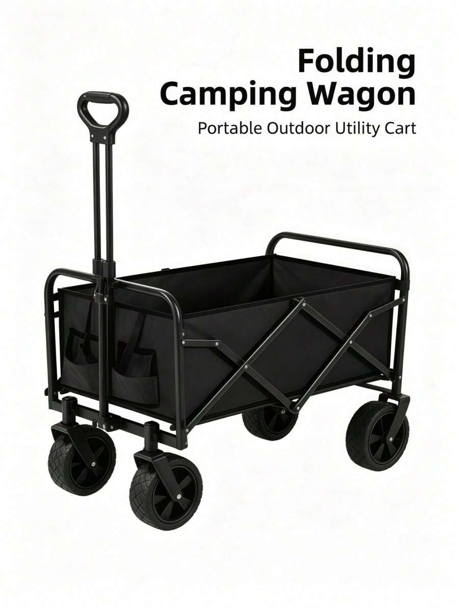 All‑Purpose Foldable Outdoor Camping Trolley, Collapsible Pull‑Along Wagon Cart With Solid Reinforced Wheels, High‑Capacity Utility Handcart For Picnic, Grocery‑Shopping, Backyard And Beach Use, Three Optional Sizes .