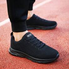 New Men's Casual Sports Shoes, Lightweight And Breathable, Versatile For Commuting, Suitable For All Seasons, Daily Hiking And Sports Wear - All Black - View 3