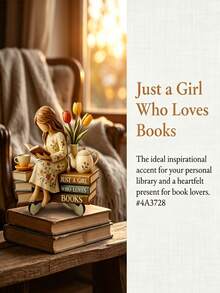 1件閱讀女孩裝飾小雕像，木製工藝，桌面裝飾擺件，「Just A Girl Who Loves Books」印刷牌設計，附底座，創意復古，適用於書房、書架、書桌、床頭櫃及其他桌面表面，家居裝飾，婚禮季、畢業季、開學季、萬聖節、聖誕節禮物，閱讀女孩裝飾小雕像，2D桌面展示 - 多款 - 查看 11