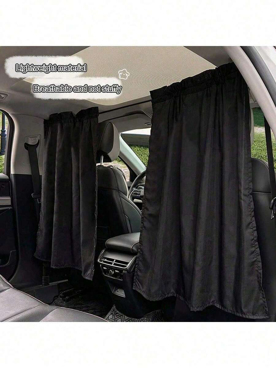 2pcs Car Sun Shade Curtain, Anti-UV Heat Insulation Sunshade, Front And Rear Row Divider Curtain, RV Blackout Car Window Curtain - A - View 1