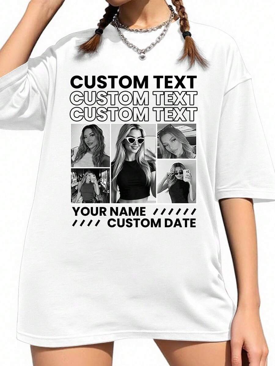Custom Women's Vintage Flare Sleeve T-Shirt, Personalized Printed T-Shirt. Add Your Favorite Photos And Text, Couple White Summer - White - View 1