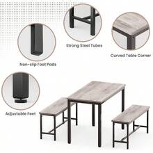 Dining Table Set 4, 3 Piece Dining Room Table Set Space-Saving, Modern Kitchen Table With 2 Benchs Apartment Breakfast Nook And Samll Space, - Grey - View 4