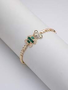 Cute Bear Charm Bracelet, Multi‑Color Baguette Inlaid With Cubic Zirconia Gold Plated, Fashion Stackable Decorative Jewelry Gift Option - Bear Bracelet - View 3
