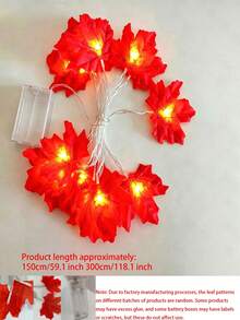 2pcs-19.68Ft 40 LED,Maple Leaf String Lights Autumn Leaf Garland,Fall Decor Maple Leaves String Light, Fall Decorations For Home,Thanksgiving Decorations For Home,Battery Operated String Light Suitable For Fireplace,Porch,Indoor And Outdoor,Holiday Decoration(1p=300cm/118.1inch-20LED) - Multicolor - View 11