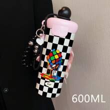 1PC 600ML Creative Checkered, Simple Checkered, English Check Pattern Stainless Steel Insulated Cup, Dual-Drink Coffee Cup, Portable Straw Cup, Stylish Lanyard Insulated Cup, Suitable For Office, Home, Gift Recommendations, Coffee/Milk/Tea - Multicolor - View 1