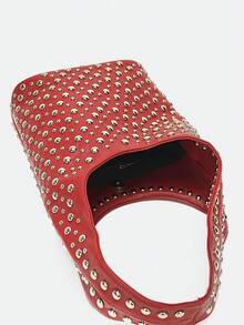 Dedoo Burgundy V-Shaped Double-Sided Studded Bucket Bag,Punk Style Heavy-Duty Rivet Embellished Underarm Shoulder Bag,Suitable For Work Commute And Shopping - Burgundy - View 10