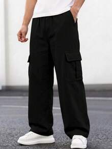 1pc Teen Boys Lightweight Cooling Versatile Straight Leg Multi-Pocket Long Pants, Spring/Summer/Autumn Back To School Season - Black - View 4