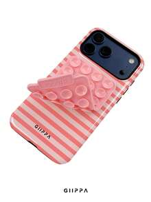 GIIPPA 1組粉色橫條紋圖案設計手機殼 + 吸盤，適用於Phone 17 Pro Max，相容Phone 16 Pro Max、15 Pro Max、14 Pro Max，韓系高端時尚趣味手機殼，適合11/12/13/14/15/16 Pro Max Plus，男女皆宜的優雅設計，聖誕節、情人節、復活節、婚禮季與生日送女友的完美禮物 - 粉色 - 查看 4
