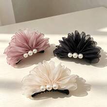 1/2/3pcs Women's Elegant Pearl Mesh Banana Hair Clips, Floral Hair Accessories, Suitable For Daily Wear, Home, Commute, Party, Birthday Gift, Preppy Style - White - View 11