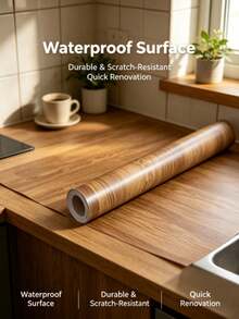 1 Roll Yellow Thickened Wood Grain PVC Flooring Sticker, Waterproof And Stain-Resistant, Easy To Clean, Self-Adhesive Wallpaper, Wood Plank Texture, Non-Slip Floor Sticker, Suitable For Living Room, Bathroom, - A - View 5