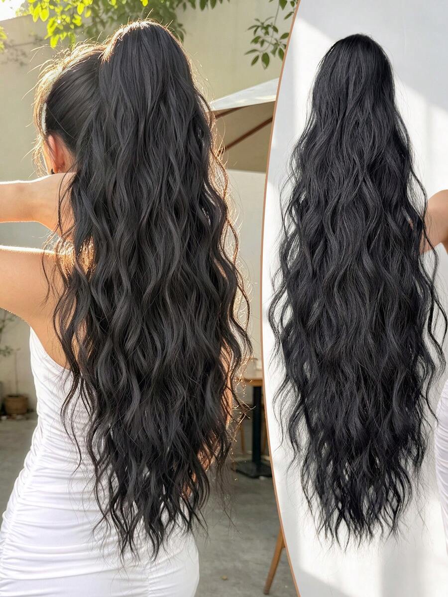 HEYPINK Black Claw-Shaped Ponytail Hair Extension, 26 Inch Long, Water Wave, Heat-Resistant Synthetic Fiber Ponytail Wig, Suitable For Girls And Women Daily Use, Halloween