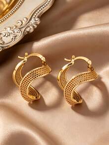 1 Pair Stainless Steel Twisted Geometric Earrings, Women's Jewelry Earrings, Suitable For Daily, Party, Beach, Minimalist Style, Gift For Women - Gold - View 2