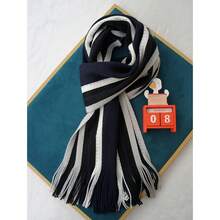 1 buah Syal Pria Rajut Luar Ruangan Bergaya Korea, Motif Garis-Garis, Warna Kontras, Bahan Akrilik Hangat, Tahan Dingin, dan Rumbai - MultiWarna - View 8