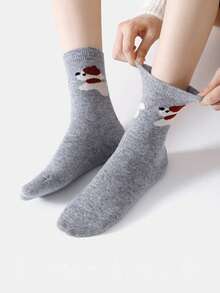 5 Pasang Kaos Kaki Wanita Hangat Antibakteri 2026 Motif Kartun Lucu Baru Sepanjang Betis, Musim Gugur/Musim Dingin/Musim Semi - MultiWarna - View 3