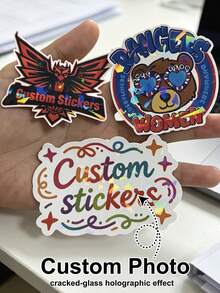 20-80pcs Size 5.1cm-8.9cm Custom Cracked Window Holographic Waterproof Die Cut Stickers For Business Logo, Custom Die-Cut Logo Labels, Custom Stickers Personalized Waterproof Individually Kiss Cut Out Labels - Multicolor - View 2