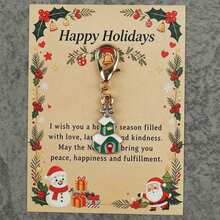 3pcs/6pcs Christmas House Enamel Keychain Charms, Church Cottage Pendant With Happy Holidays Greeting Card, Lobster Clasp Holiday Gift - Multicolor - View 4