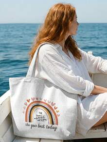 1Pc Chemical Elements All‑Over Print Corduroy Large Capacity Open Top Tote Bag, Holds Books Daily Essentials For Student School Shopping Daily Travel - Multicolor - View 13