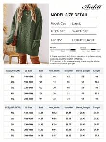 Acelitt Plus Size Women's Solid Color Knit Textured Cold Shoulder Plus Size Sweater Dress, Autumn/Winter - Green - View 6