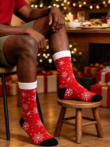 Christmas Halloween Holiday Crew Socks, 1 Pair Of Men Crew Sock,All‑Over White Snowflake, Warm Soft Breathable Fall Winter Socks, Gift For Men & Women - Multicolor - View 4