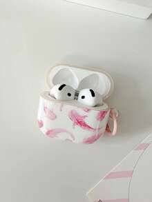 Watercolor Pink Whale Shark Earphone Case With Keychain Ring Compatible With AirPods 4/ 3/ Pro/ 1/2 - Pink Watercolor Whale Shark - View 4