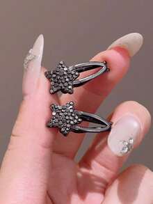 2pcs Elegant Rhinestone Star Hair Clips, High-End Rhinestone Side Hair Clips, Suitable For Front Hair Or Voluminous Hairstyles Mini Hair Clips - Multicolor - View 3