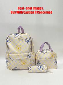 3-Piece Back To School Backpack Set - Checkerboard/Floral Pattern Large Capacity Backpack + Lunch Bag + Pencil Case Multi-Piece Set, With Laptop Compartment, Bow Pattern, Durable Nylon Backpack, With Adjustable Shoulder Straps And Spacious Multi-Pockets - Lightweight Portable Zipper Bag, Suitable For Students/Teens/Graduates, Perfect For Outdoor/Travel/Middle School/High School/College, Essential College Backpack - Purple - View 11